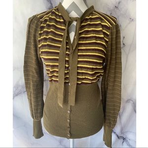 Free people striped button up blouse Sz M neck tie